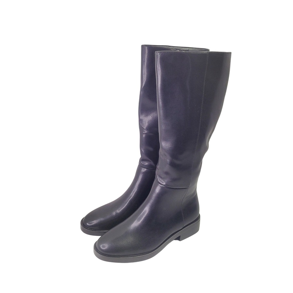 Modatope Women's Knee High Riding Boots Size 7.5 Black Faux Leather Zip Up